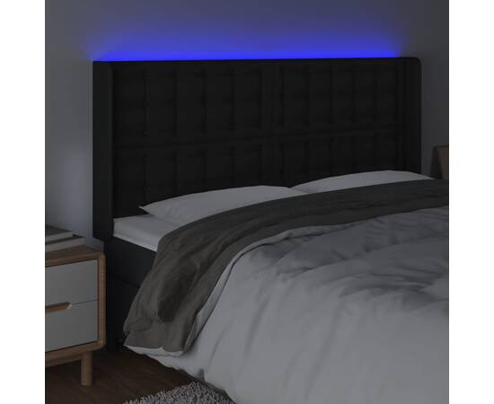 Tăblie de pat cu led, negru, 183x16x118/128 cm, piele ecologică, 4 image