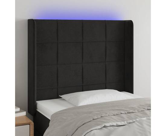 Tăblie de pat cu led, negru, 83x16x118/128 cm, catifea