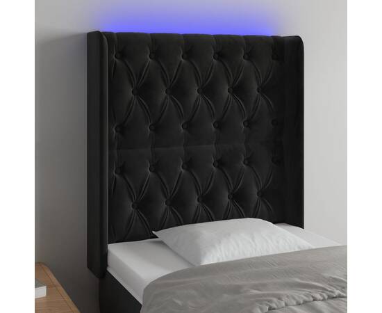 Tăblie de pat cu led, negru, 83x16x118/128 cm, catifea