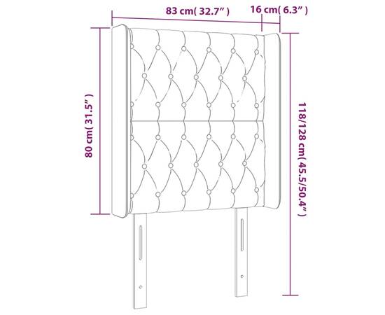 Tăblie de pat cu led, negru, 83x16x118/128 cm, catifea, 6 image