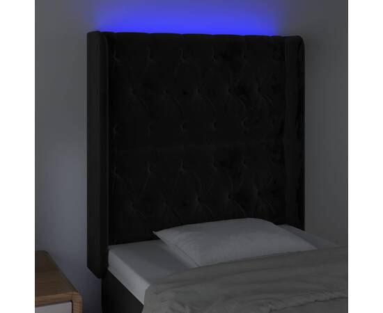 Tăblie de pat cu led, negru, 83x16x118/128 cm, catifea, 4 image