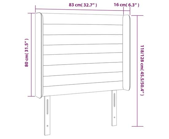 Tăblie de pat cu led, negru, 83x16x118/128 cm, catifea, 6 image