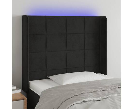 Tăblie de pat cu led, negru, 93x16x118/128 cm, catifea