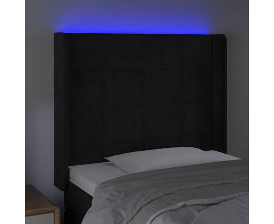 Tăblie de pat cu led, negru, 93x16x118/128 cm, catifea, 4 image
