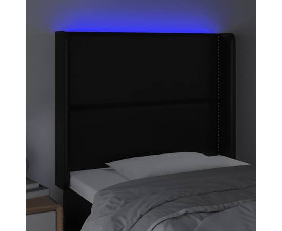 Tăblie de pat cu led, negru, 93x16x118/128 cm, piele ecologică, 4 image