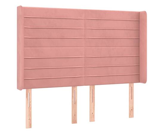 Tăblie de pat cu led, roz, 147x16x118/128 cm, catifea, 3 image