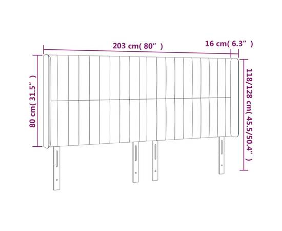 Tăblie de pat cu led, roz, 203x16x118/128 cm, catifea, 7 image