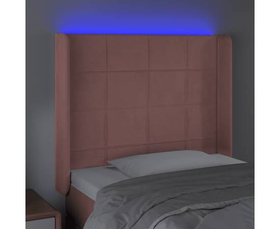 Tăblie de pat cu led, roz, 83x16x118/128 cm, catifea, 4 image
