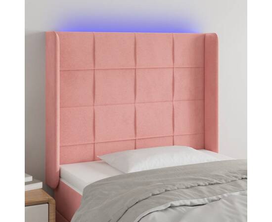 Tăblie de pat cu led, roz, 93x16x118/128 cm, catifea