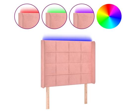 Tăblie de pat cu led, roz, 93x16x118/128 cm, catifea, 2 image