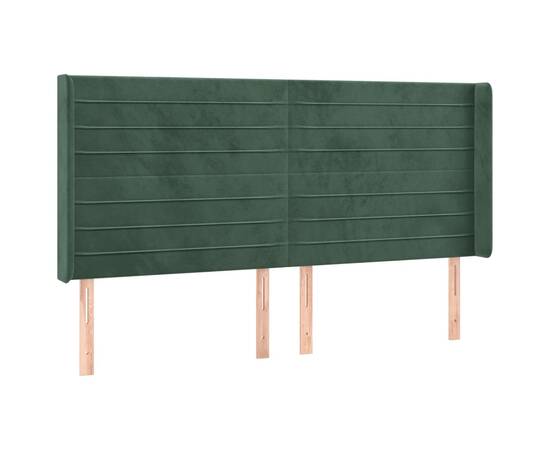 Tăblie de pat cu led, verde închis, 203x16x118/128 cm, catifea, 3 image