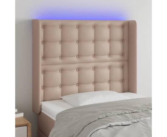 Tăblie de pat cu led cappuccino 83x16x118/128cm piele ecologică