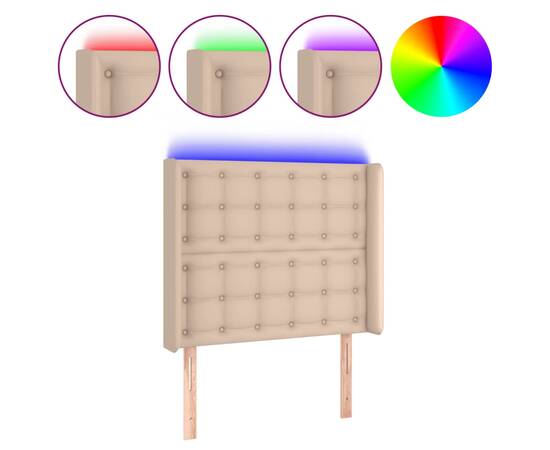 Tăblie de pat cu led cappuccino 83x16x118/128cm piele ecologică, 2 image