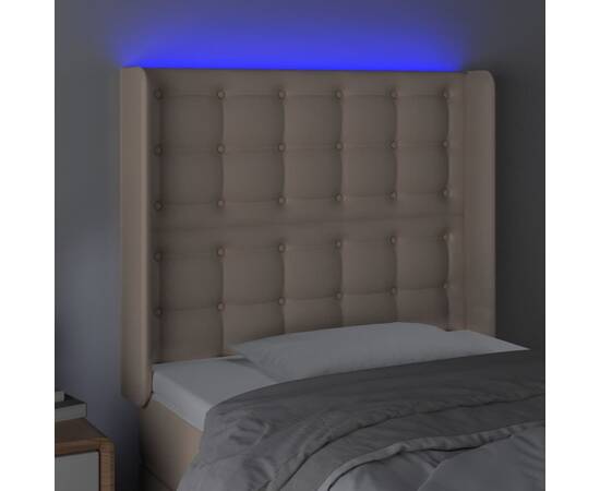 Tăblie de pat cu led cappuccino 83x16x118/128cm piele ecologică, 4 image