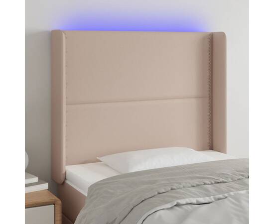 Tăblie de pat cu led cappuccino 93x16x118/128cm piele ecologică