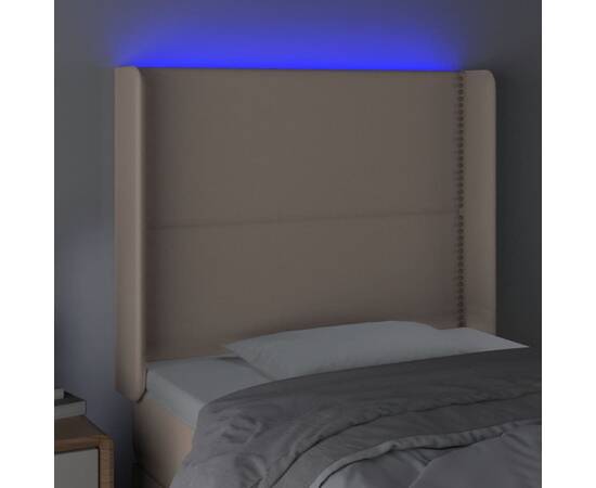 Tăblie de pat cu led cappuccino 93x16x118/128cm piele ecologică, 4 image