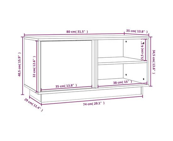 Comodă tv, alb, 80x35x40,5 cm, lemn masiv de pin, 11 image