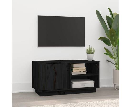 Comodă tv, negru, 80x35x40,5 cm, lemn masiv de pin