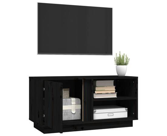 Comodă tv, negru, 80x35x40,5 cm, lemn masiv de pin, 5 image