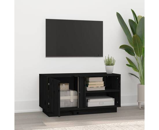 Comodă tv, negru, 80x35x40,5 cm, lemn masiv de pin, 3 image