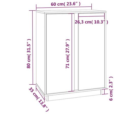 Servantă, 60x35x80 cm, lemn masiv de pin, 10 image