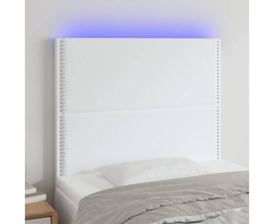 Tăblie de pat cu led, alb, 80x5x118/128 cm, piele ecologică
