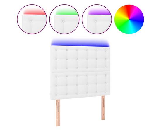 Tăblie de pat cu led, alb, 80x5x118/128 cm, piele ecologică, 2 image