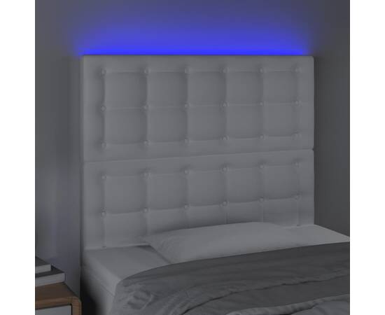 Tăblie de pat cu led, alb, 80x5x118/128 cm, piele ecologică, 3 image
