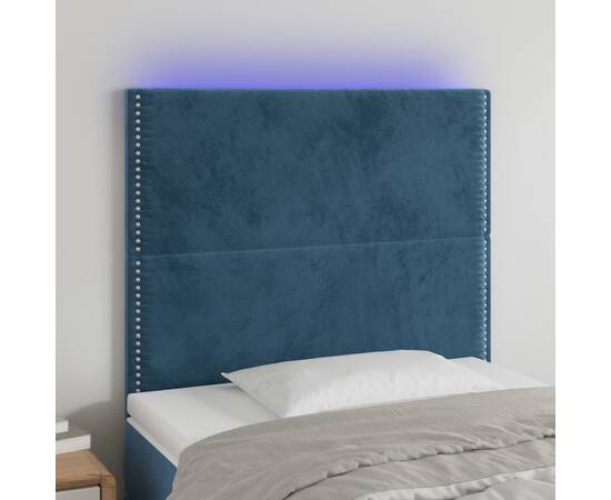 Tăblie de pat cu led, albastru închis, 100x5x118/128cm, catifea
