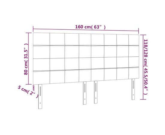 Tăblie de pat cu led, albastru închis, 160x5x118/128cm, catifea, 6 image