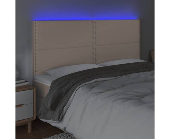 Tăblie de pat cu led, cappuccino, 160x5x118/128 cm, piele eco, 3 image