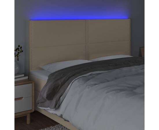 Tăblie de pat cu led, crem, 160x5x118/128 cm, textil, 3 image