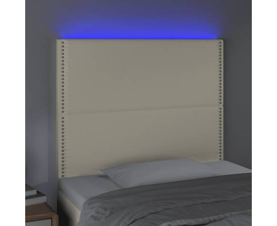Tăblie de pat cu led, crem, 80x5x118/128 cm, piele ecologică, 3 image