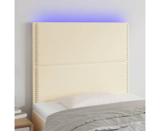 Tăblie de pat cu led, crem, 80x5x118/128 cm, piele ecologică