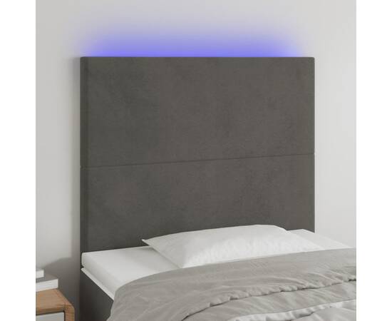 Tăblie de pat cu led, gri închis, 100x5x118/128 cm, textil