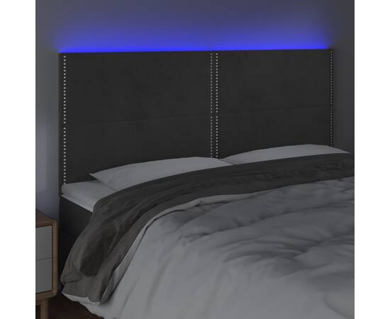 Tăblie de pat cu led, gri închis, 180x5x118/128 cm, catifea, 3 image