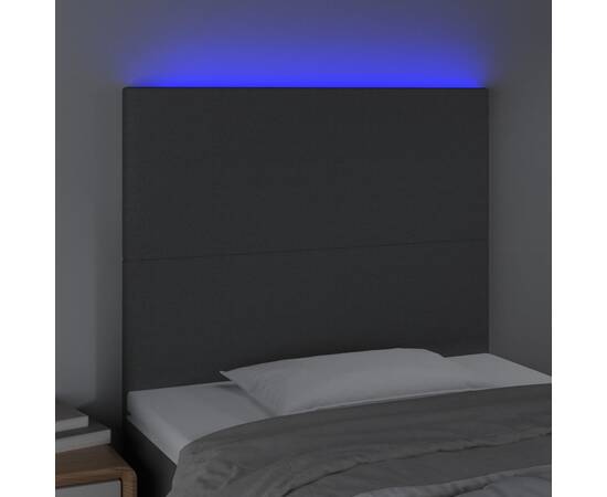 Tăblie de pat cu led, gri închis, 80x5x118/128 cm, textil, 3 image