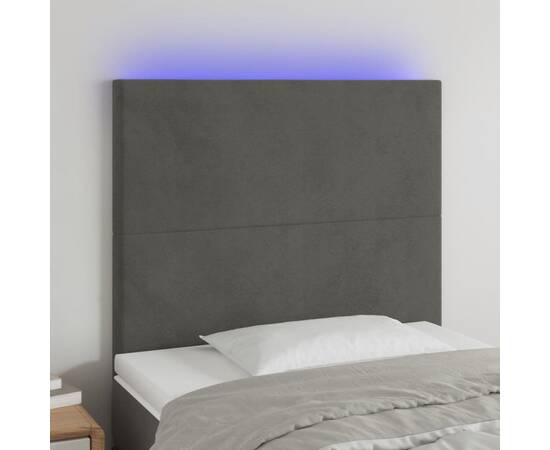 Tăblie de pat cu led, gri închis, 90x5x118/128 cm, catifea