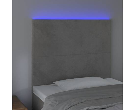 Tăblie de pat cu led, gri deschis, 100x5x118/128 cm, catifea, 3 image