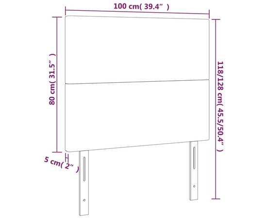 Tăblie de pat cu led, gri deschis, 100x5x118/128 cm, catifea, 6 image