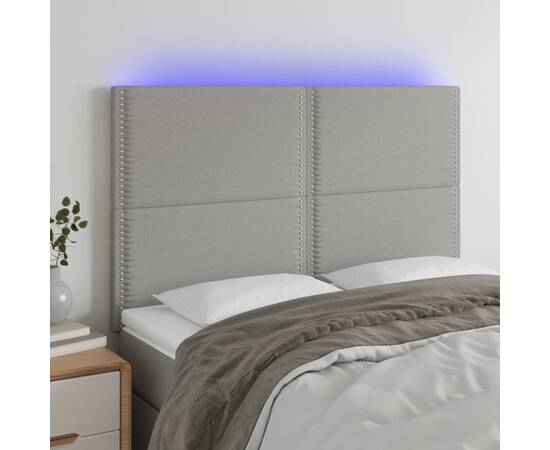 Tăblie de pat cu led, gri deschis, 144x5x118/128 cm, textil