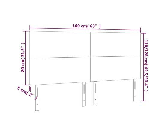 Tăblie de pat cu led, gri deschis, 160x5x118/128 cm, catifea, 6 image