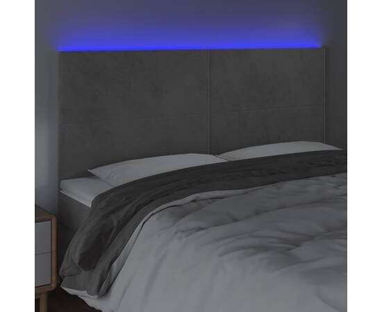 Tăblie de pat cu led, gri deschis, 160x5x118/128 cm, catifea, 3 image