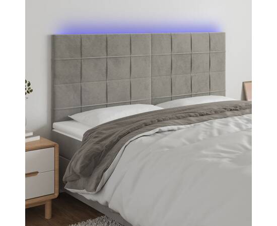 Tăblie de pat cu led, gri deschis, 160x5x118/128 cm, catifea