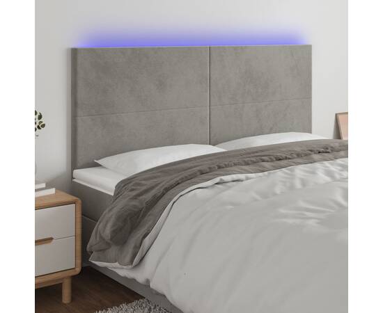 Tăblie de pat cu led, gri deschis, 180x5x118/128 cm, catifea