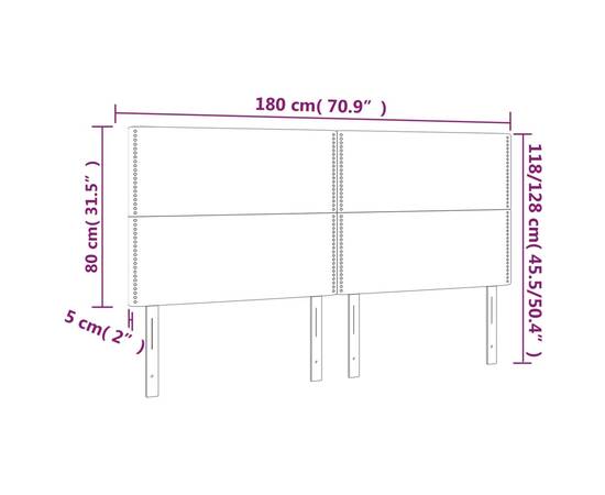 Tăblie de pat cu led, gri deschis, 180x5x118/128 cm, catifea, 6 image