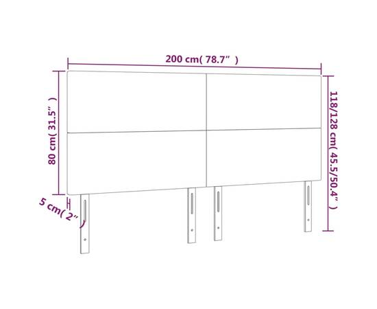 Tăblie de pat cu led, gri deschis, 200x5x118/128 cm, catifea, 6 image