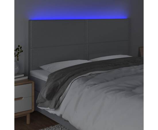 Tăblie de pat cu led, gri deschis, 200x5x118/128 cm, textil, 3 image