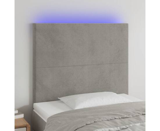Tăblie de pat cu led, gri deschis, 80x5x118/128 cm, catifea