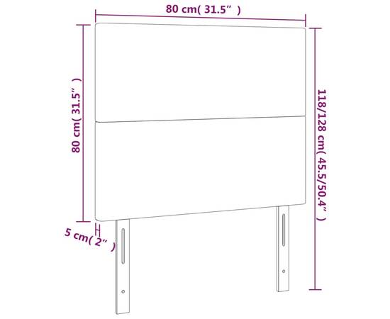 Tăblie de pat cu led, gri deschis, 80x5x118/128 cm, catifea, 6 image